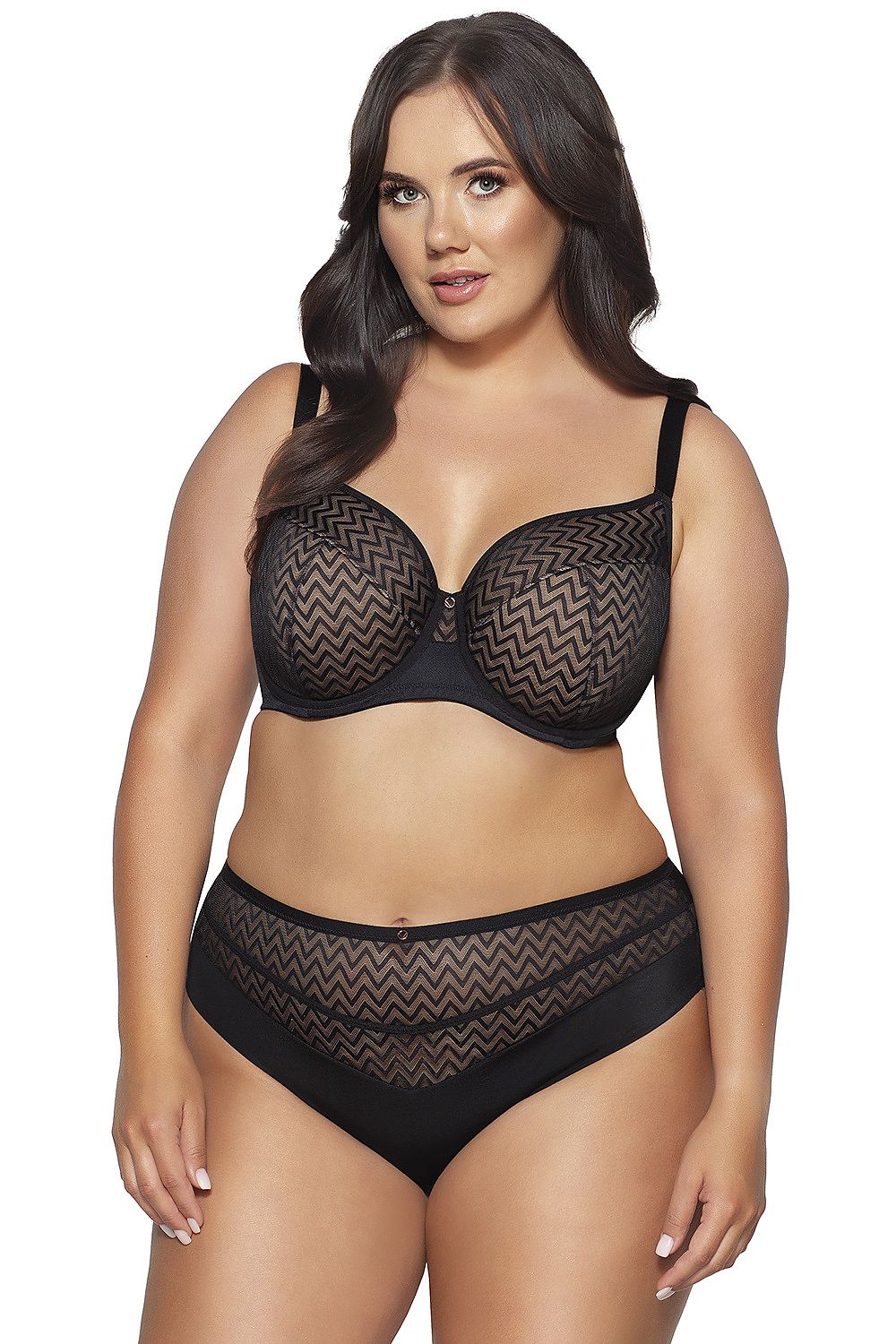 Ava Innesa 2102 Semi-Padded Bra - Elegant Beige & Black Zig-Zag Lace Design, Perfect Support