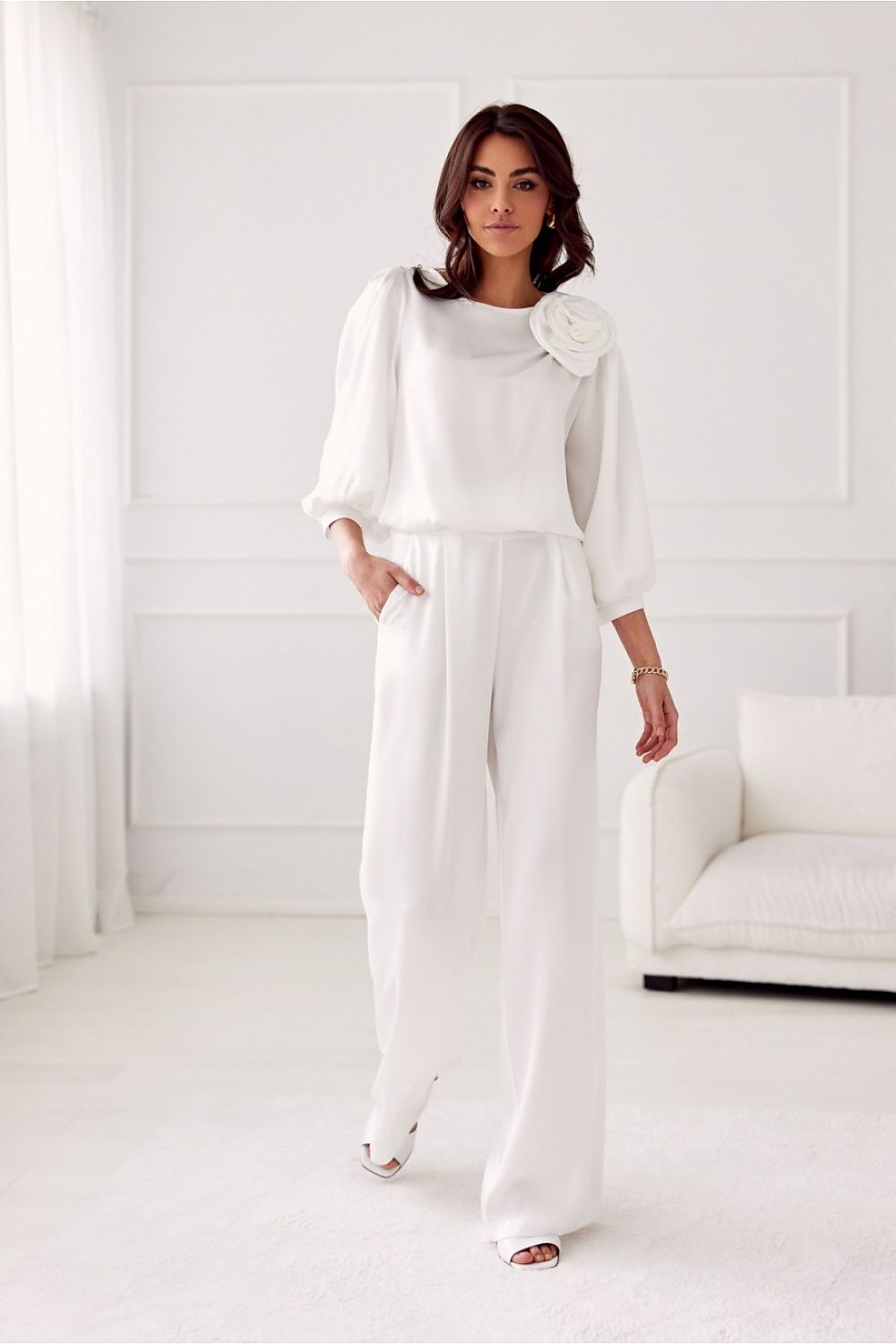 Roco Fashion Elsa Satin Wide-Leg Trousers with High Waist and Pockets for Elegant Occasions