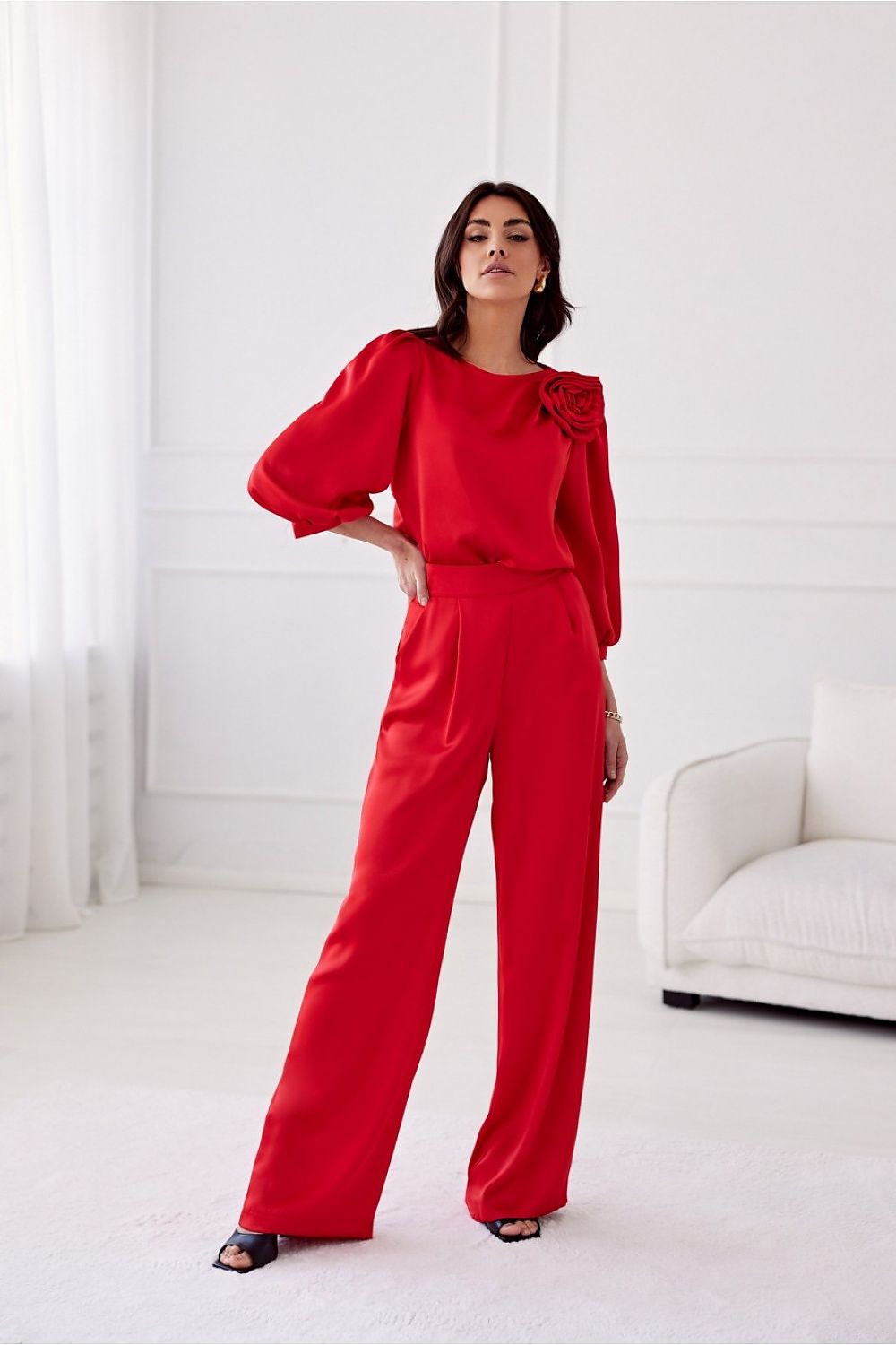 Roco Fashion Elsa Satin Wide-Leg Trousers with High Waist and Pockets for Elegant Occasions