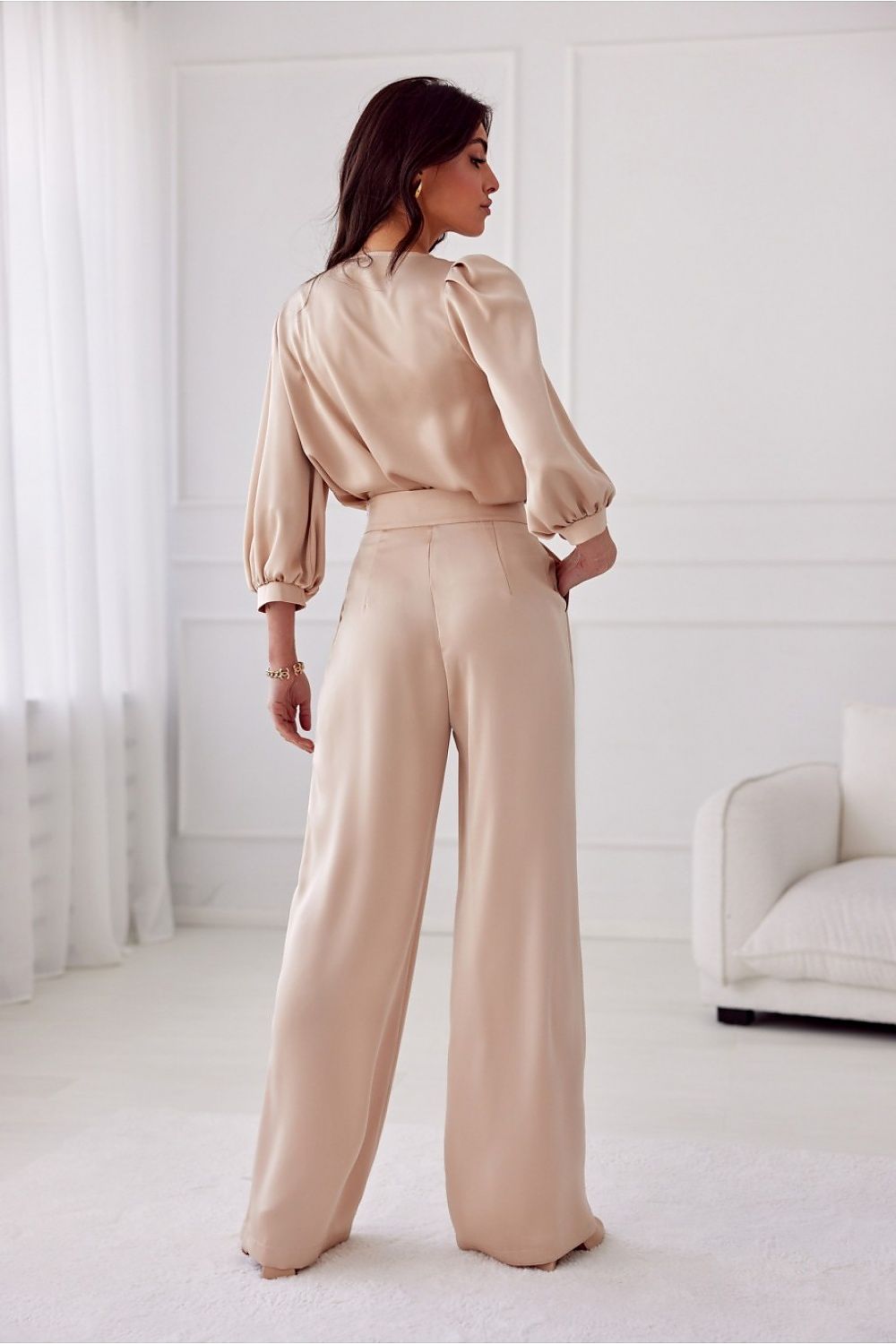Roco Fashion Elsa Satin Wide-Leg Trousers with High Waist and Pockets for Elegant Occasions