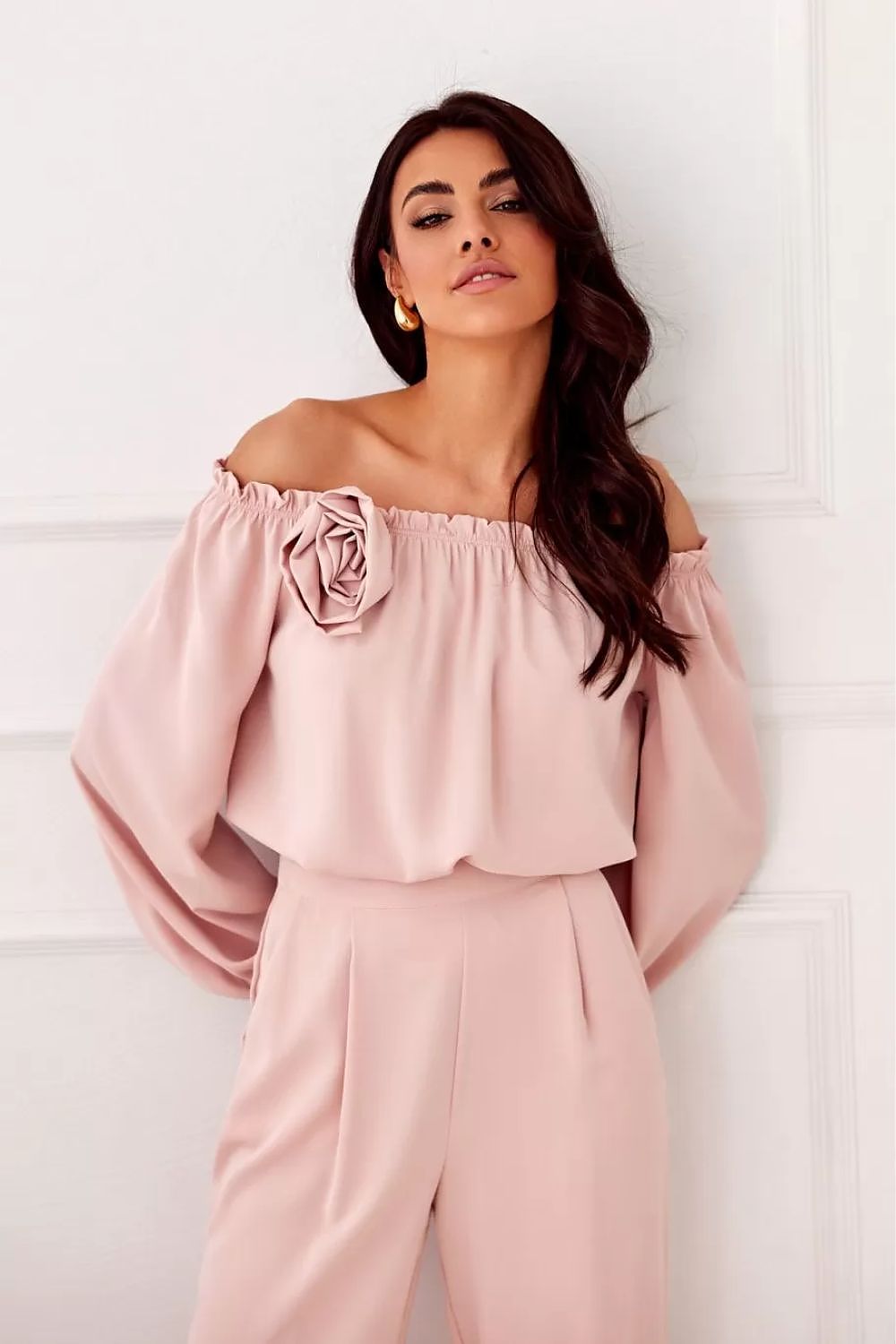 Elegant rosie satin blouse with spanish-style neckline an...