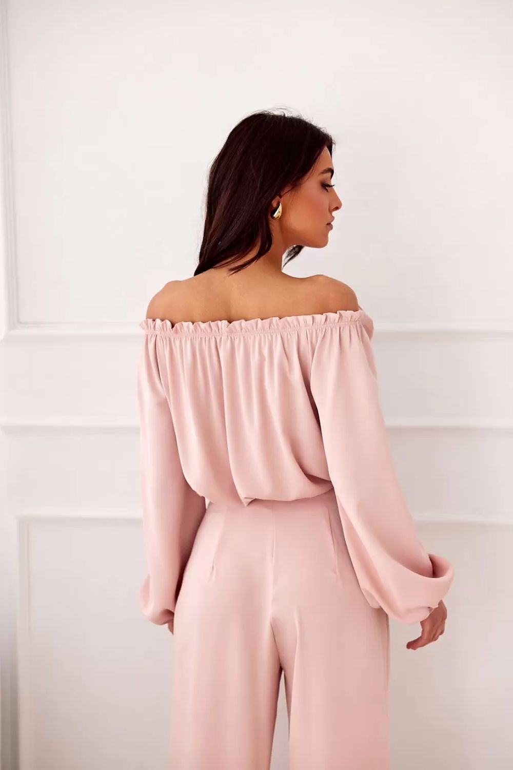 Elegant rosie satin blouse with spanish-style neckline an...