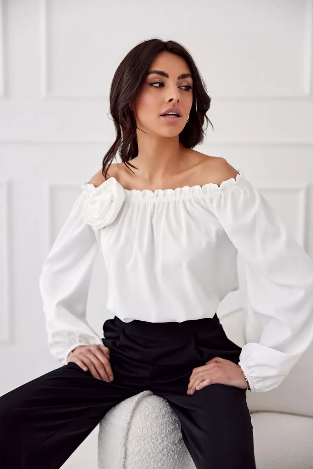 Elegant rosie satin blouse with spanish-style neckline an...