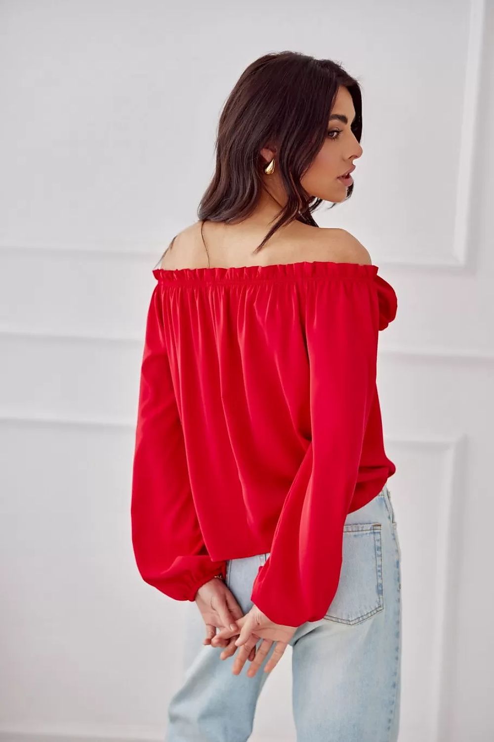 Elegant rosie satin blouse with spanish-style neckline an...