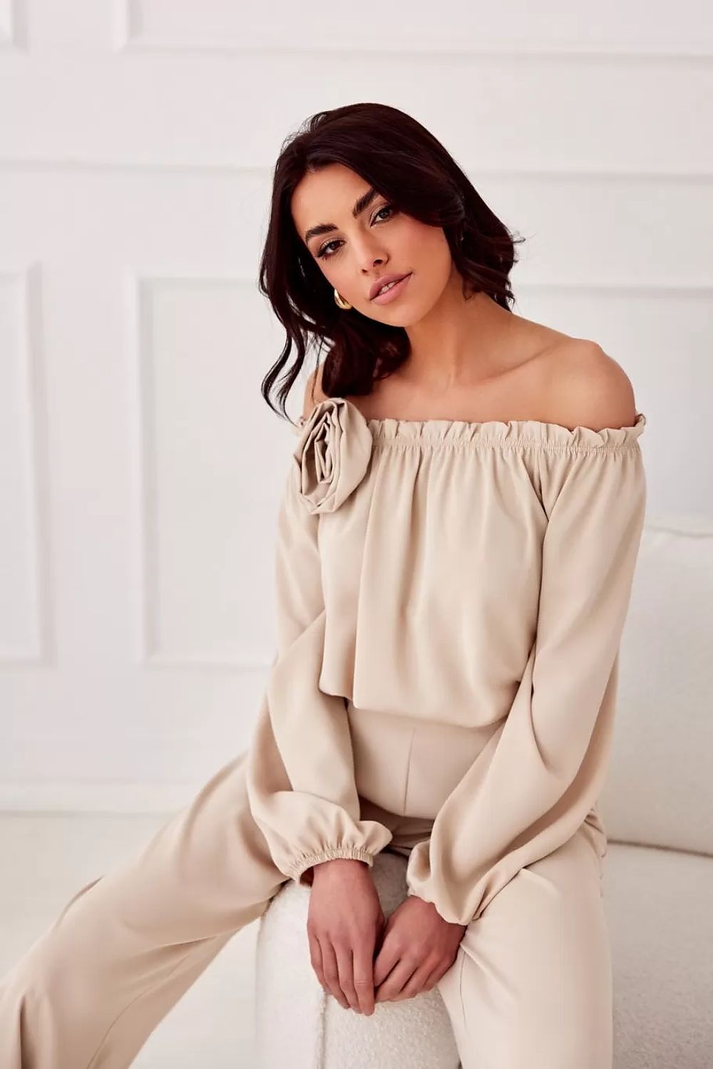 Elegant rosie satin blouse with spanish-style neckline an...