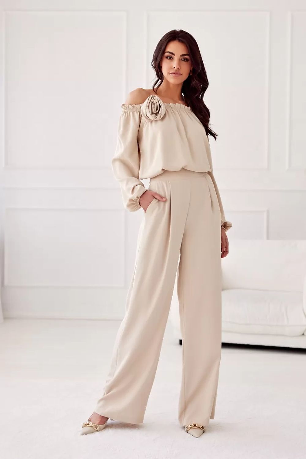 Elegant rosie satin blouse with spanish-style neckline an...