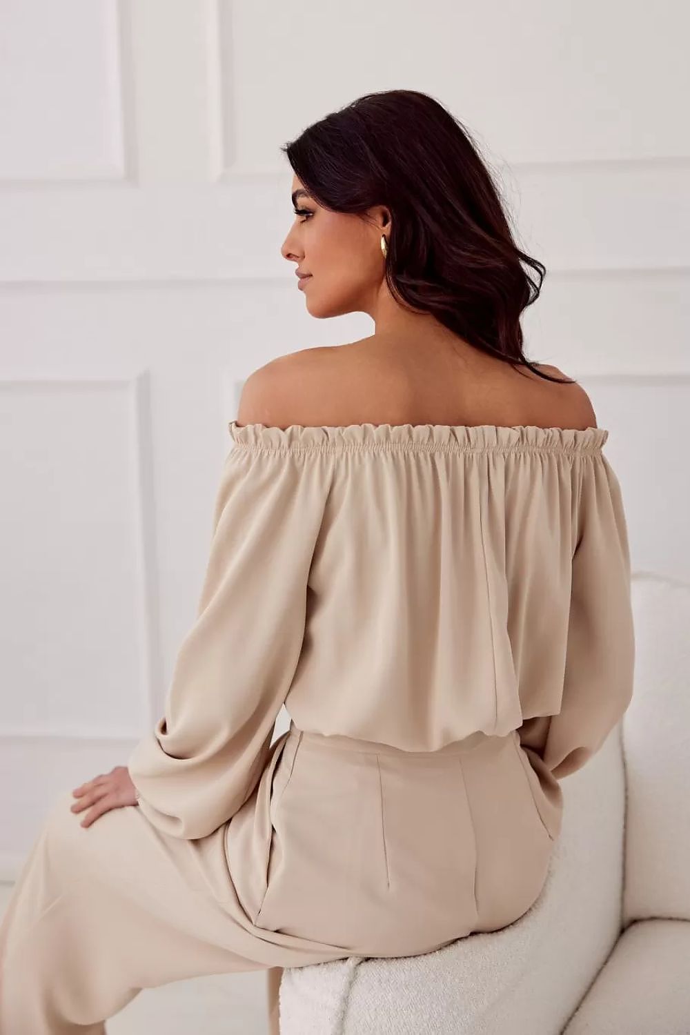 Elegant rosie satin blouse with spanish-style neckline an...