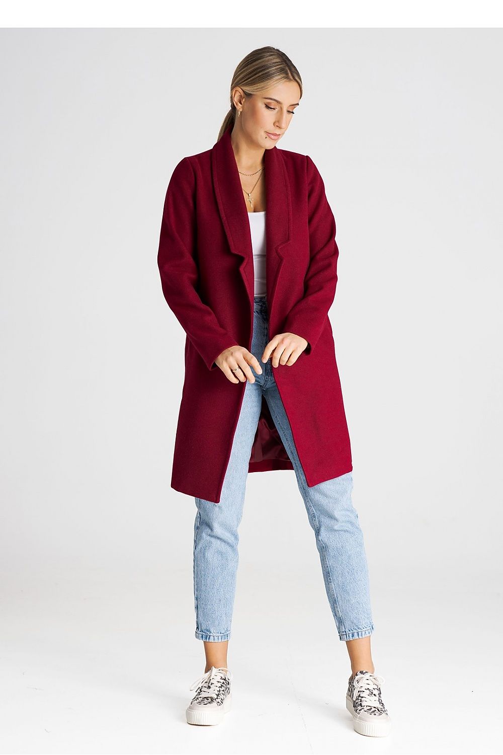 Luxury Figl Coat With Large Lined Collar - Versatile Unbuttoned Design With Inner Pockets