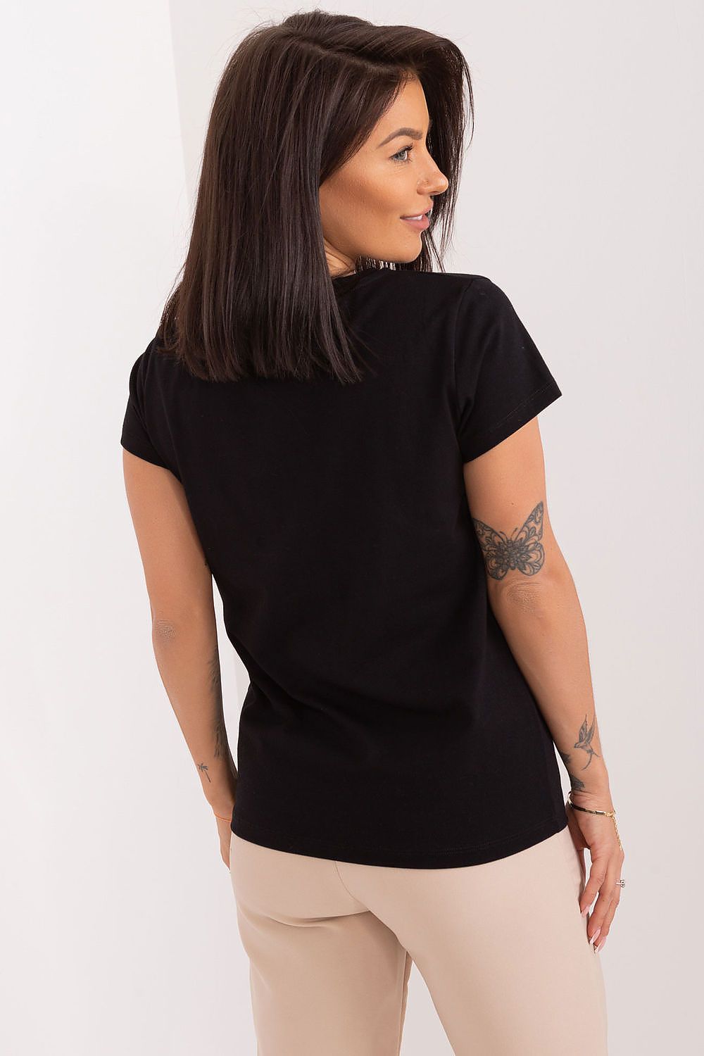 BFG Elegant Casual Summer Blouse with Decorative Lettering and Embroidered Flowers