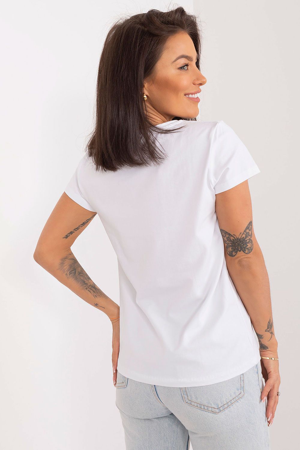 BFG Elegant Casual Summer Blouse with Decorative Lettering and Embroidered Flowers