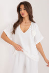 Oversized V-Neck Blouse by Italy Moda - Comfortable Polyester Blend for Everyday Elegance