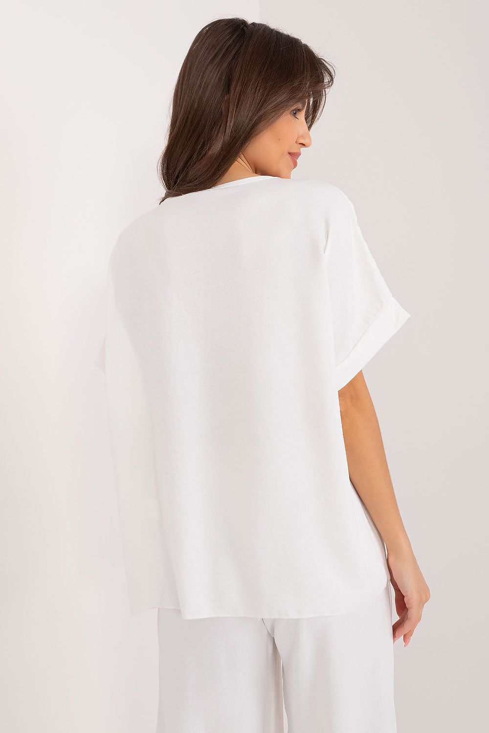 Oversized V-Neck Blouse by Italy Moda - Comfortable Polyester Blend for Everyday Elegance