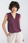 Elegant Plum Viscose Blouse With V-Neckline And Delicate Pleat Detail by Nife