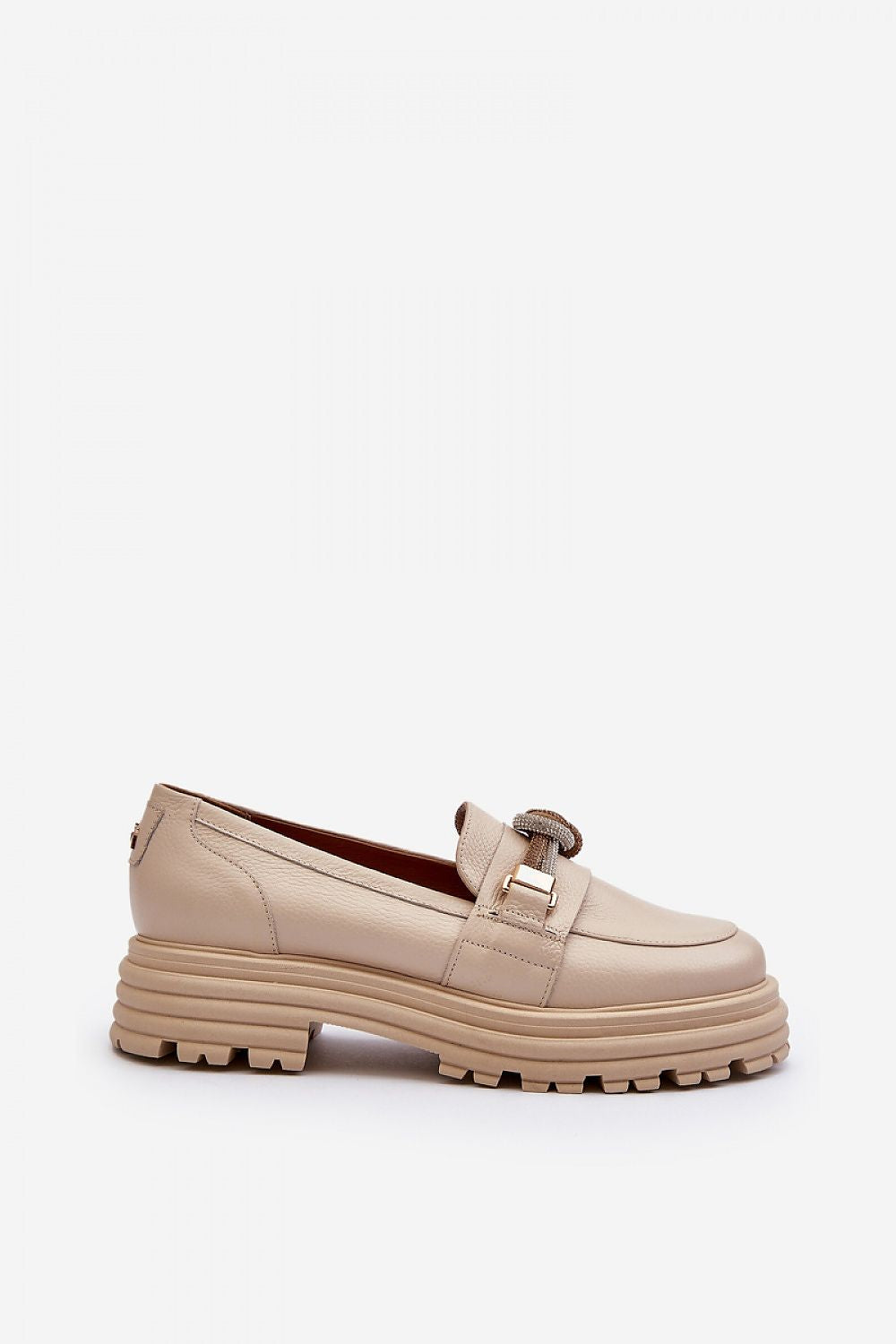Luxury Natural Leather Moccasin Slippers with Shiny Loop – Comfort with Style