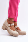 Elegant Natural Leather Heel Pumps with Adjustable Strap and 7.5cm Heel Height