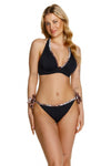 Lupo Line Black Leopard Print Bralette Swimming Bra with Soft Cups and Neck Tie