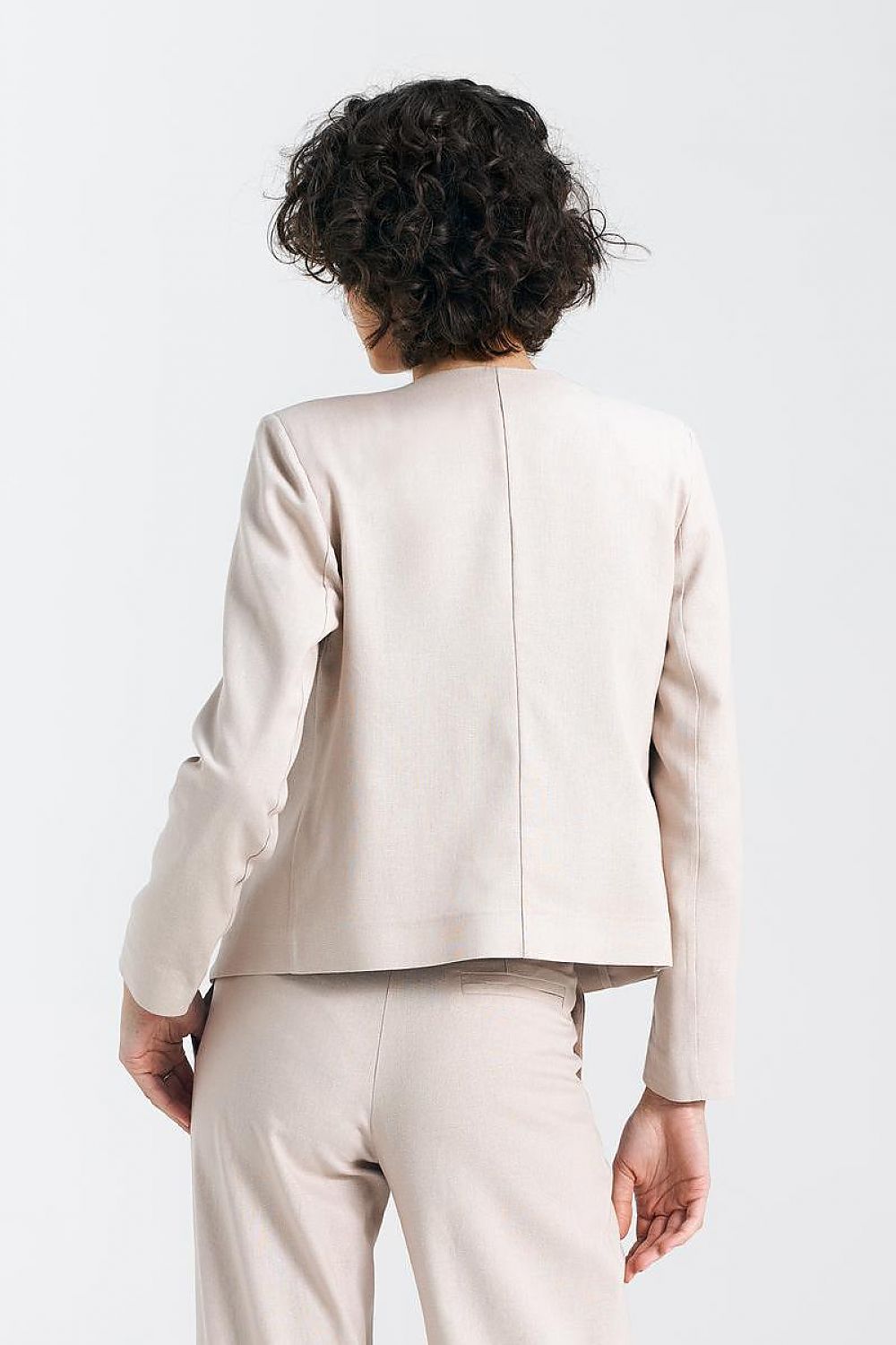 Elegant Pistachio Green Boxy Jacket with Shoulder Pads | High-Quality Viscose, Linen, Cotton Blend