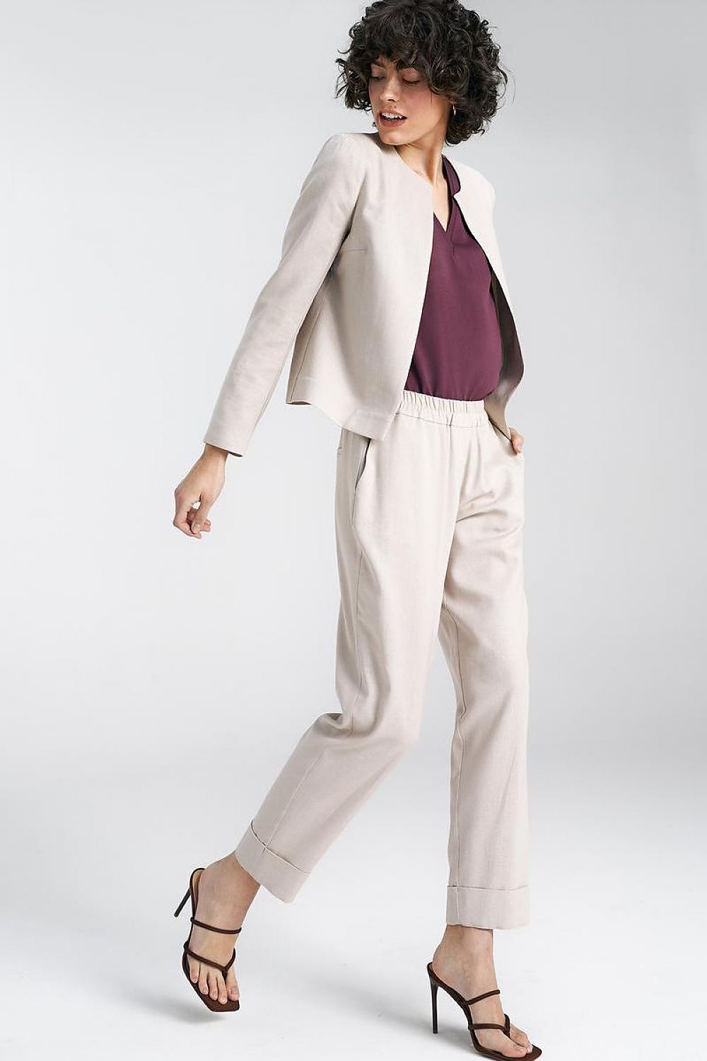 Elegant Pistachio Green Boxy Jacket with Shoulder Pads | High-Quality Viscose, Linen, Cotton Blend
