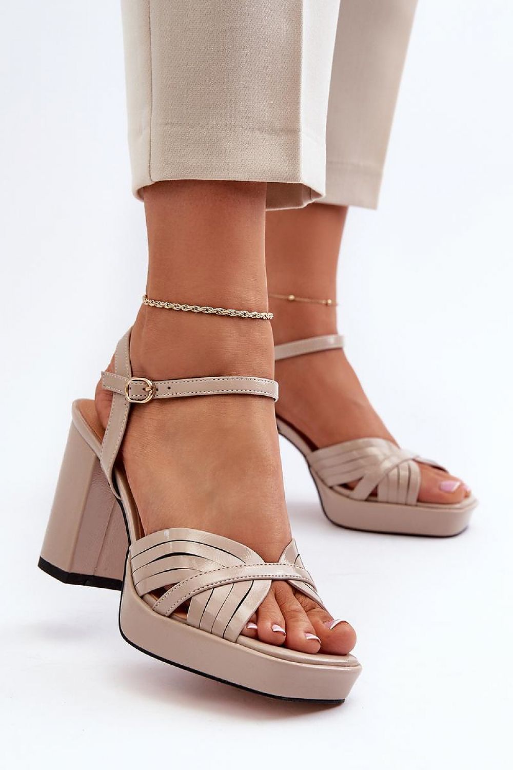 Elegant Women's 9Cm Heel Sandals with Adjustable Buckle - S.Barski Shiny Footwear