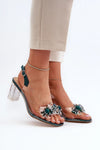Elegant Post Heel Sandals with Adjustable Buckle - Natural Leather Footbed, 7cm Heel Height