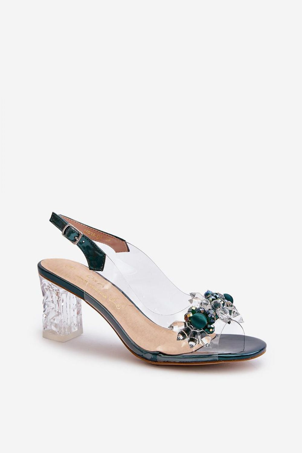 Elegant Post Heel Sandals with Adjustable Buckle - Natural Leather Footbed, 7cm Heel Height