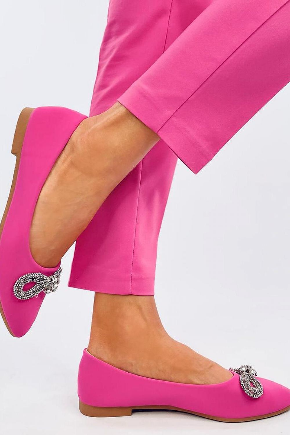 Elegant Inello Ballerina Flats with Sparkling Zircon Bow - Comfortable Ecological Leather