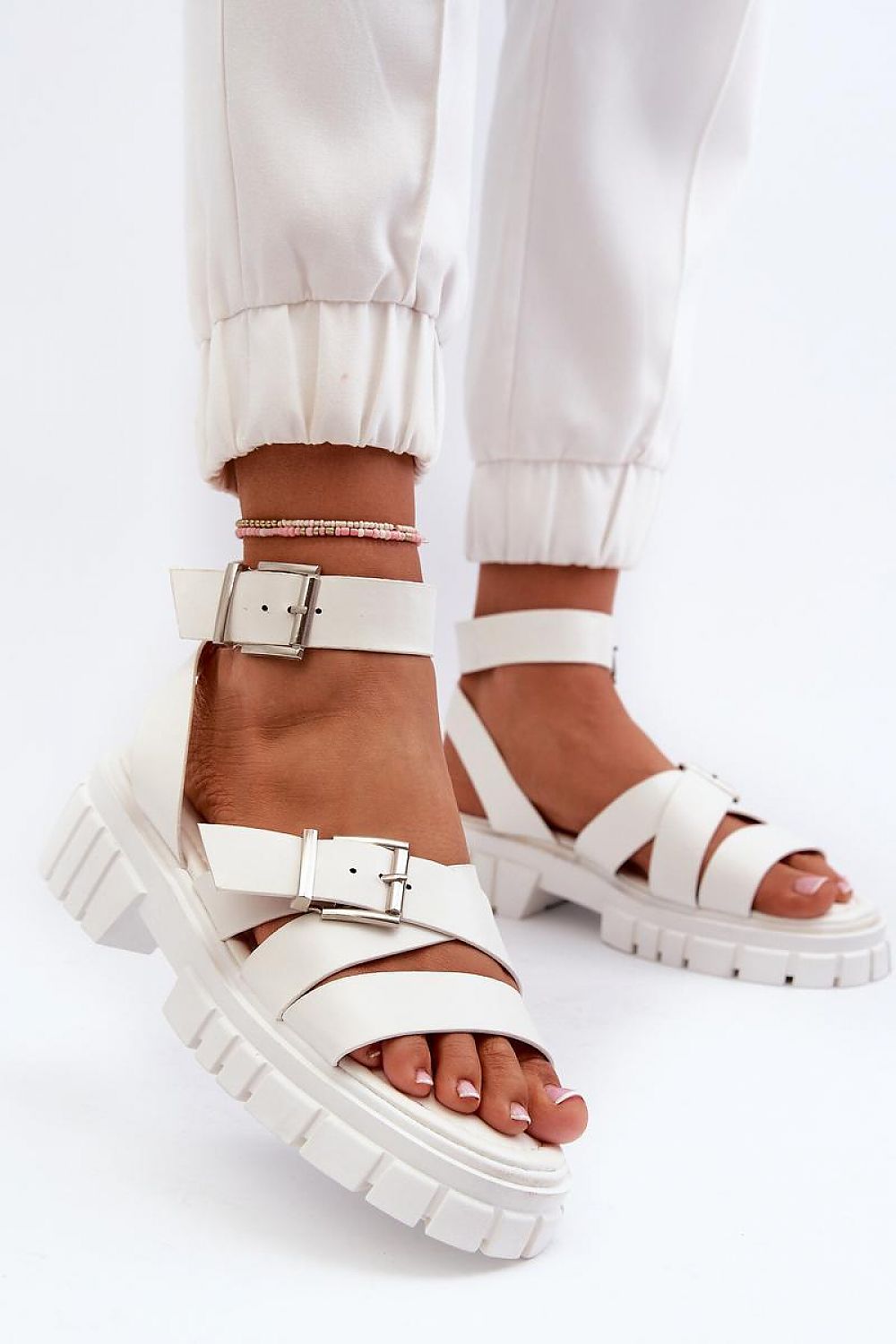 Women's Eco Leather Platform Sandals with Adjustable Strap and Comfortable Insole - 4.5 cm Heel