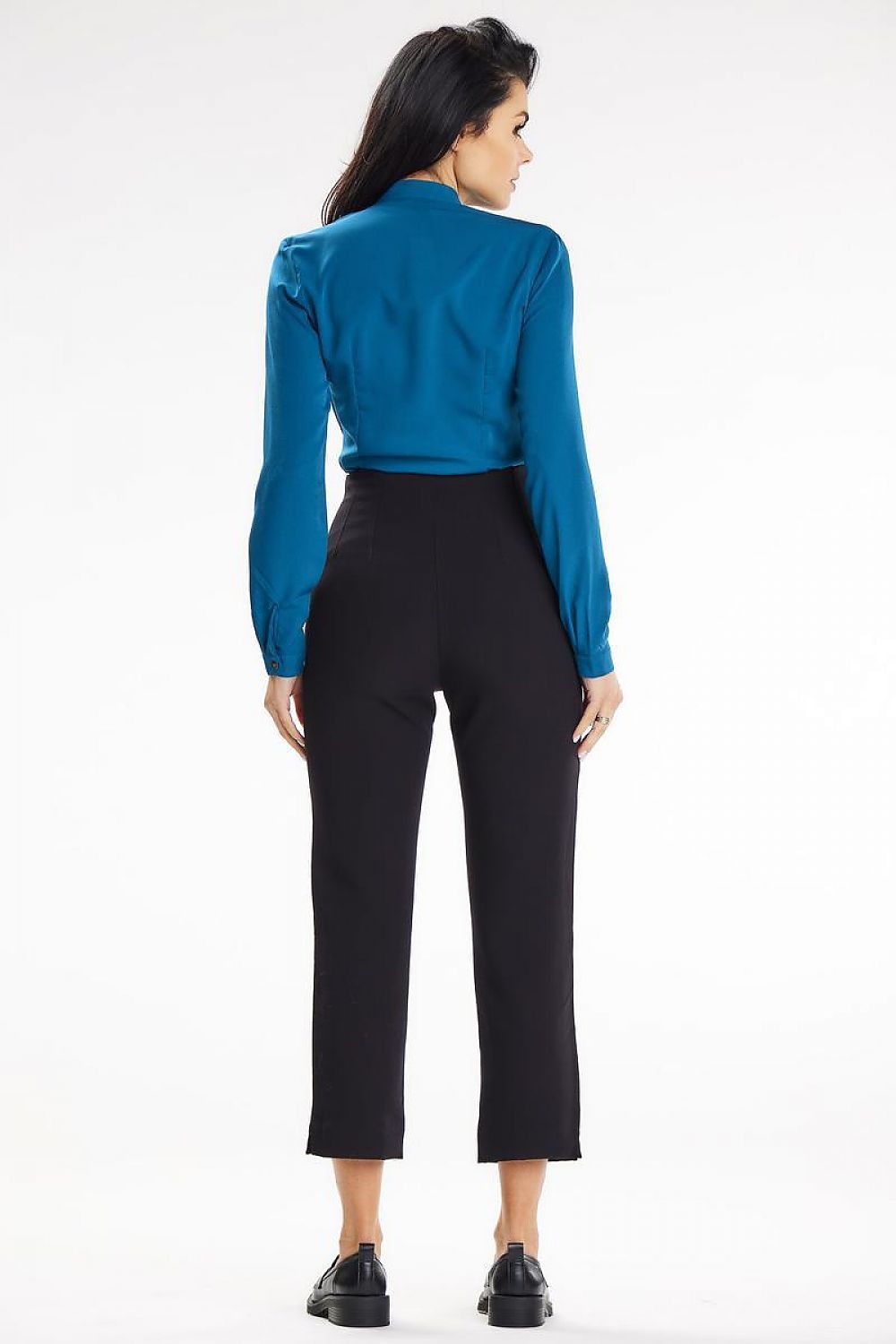 Elegant Stand-Up Blouse With Heart Neckline And Buttoned Cuff Sleeves