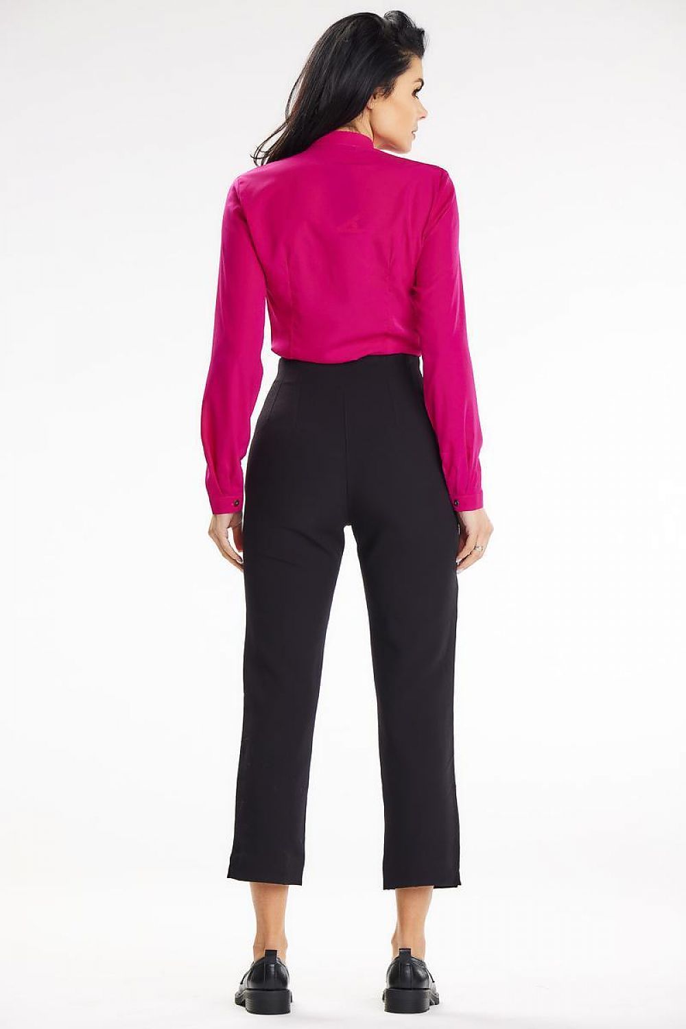 Elegant Stand-Up Blouse With Heart Neckline And Buttoned Cuff Sleeves