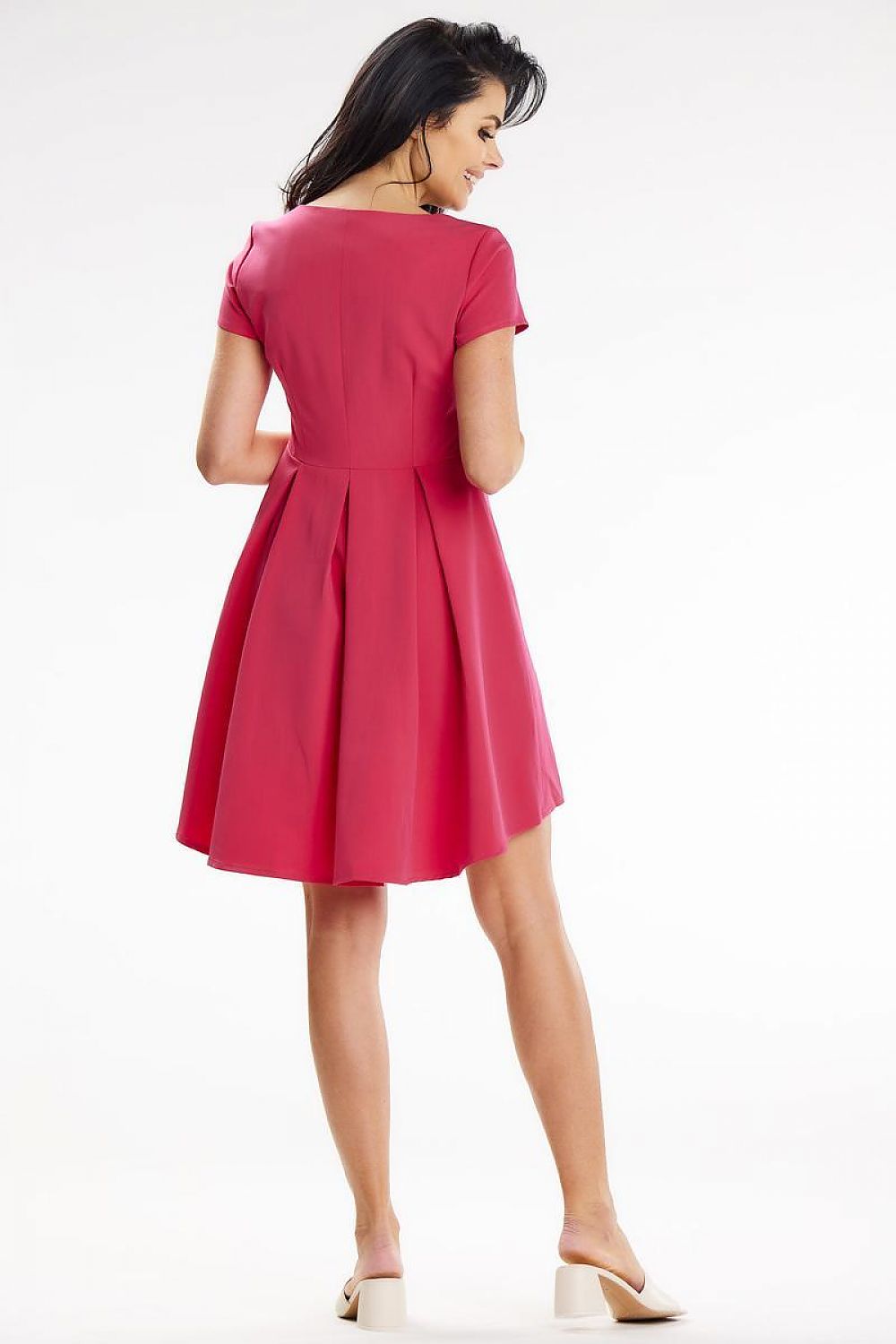 Stylish Asymmetrical Mini Dress With Contrasting Pleats | Awama