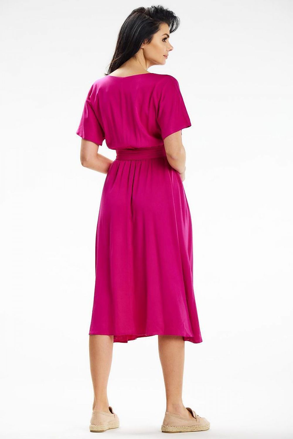 Flared Midi Dress with Envelope Top & Kimono Sleeves by Awama – Elegant Wrap Style