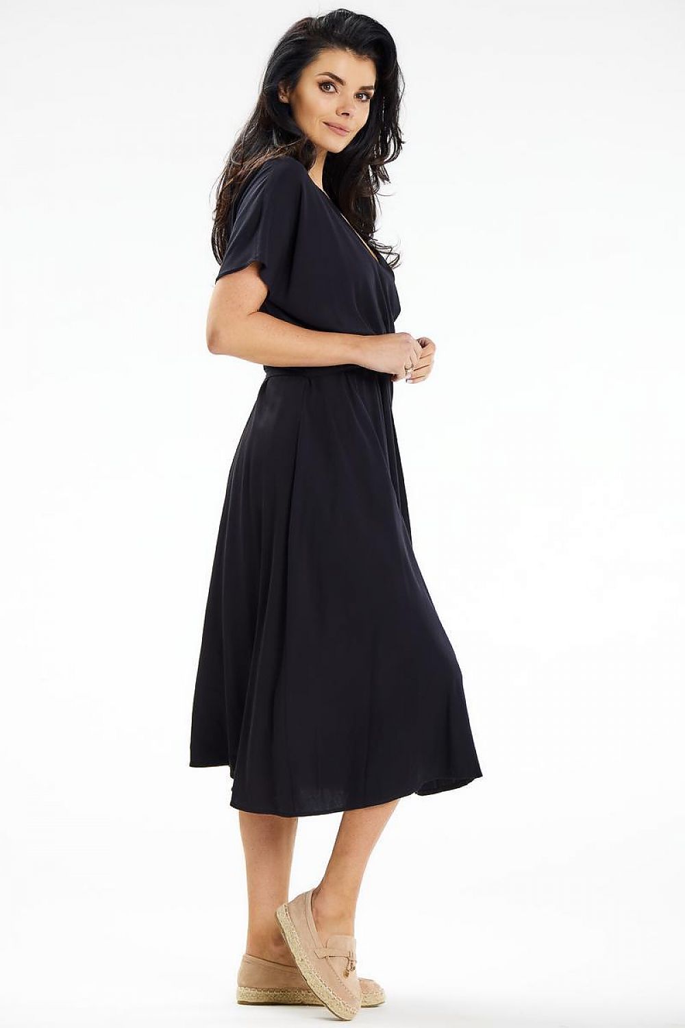 Flared Midi Dress with Envelope Top & Kimono Sleeves by Awama – Elegant Wrap Style