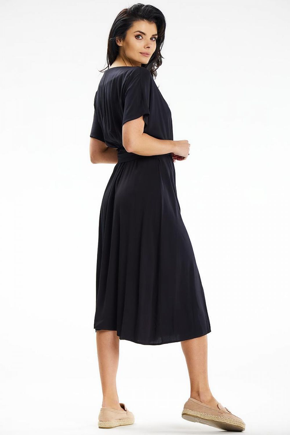 Flared Midi Dress with Envelope Top & Kimono Sleeves by Awama – Elegant Wrap Style