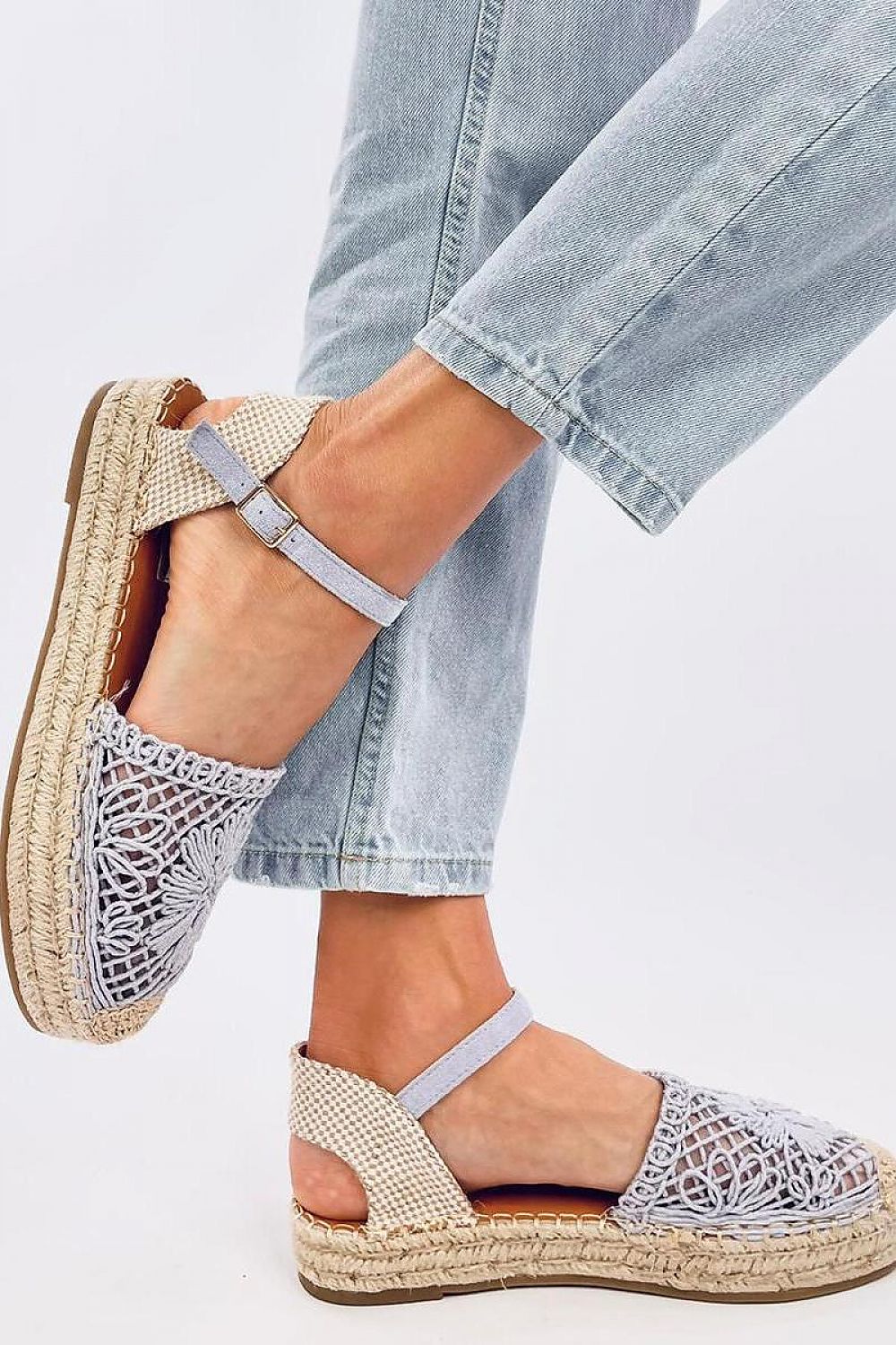 Inello Women's Espadrille Sandals in Ecological Suede with Adjustable Ankle Strap