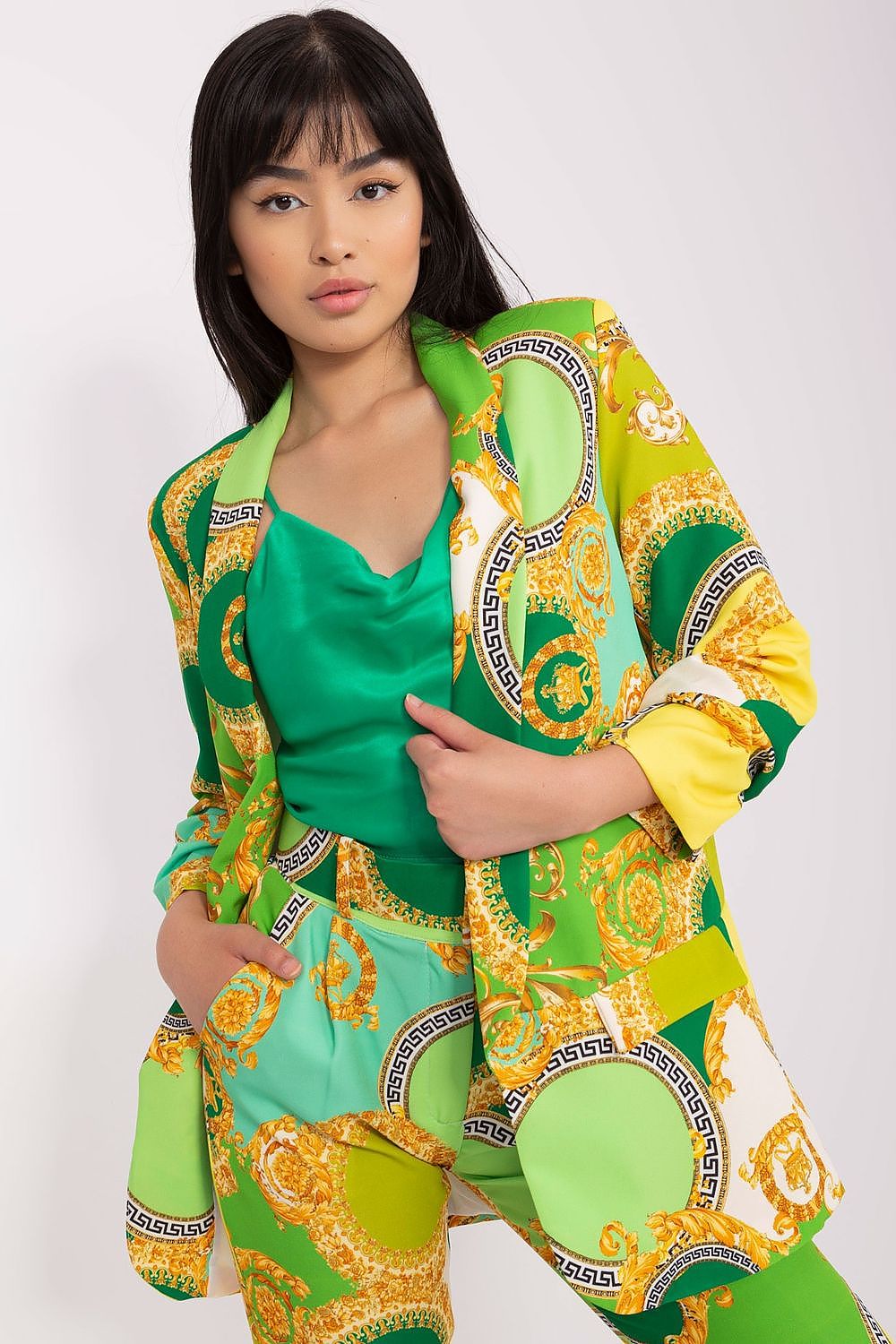 Elegant Unbuttoned Blazer by Italy Moda with Colourful Print - Versatile 3/4 Sleeve Jacket for All Seasons