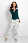 Luxury Women's Viscose Pajamas Set by Momenti Per Me – Elegant Dark Green with Floral Design