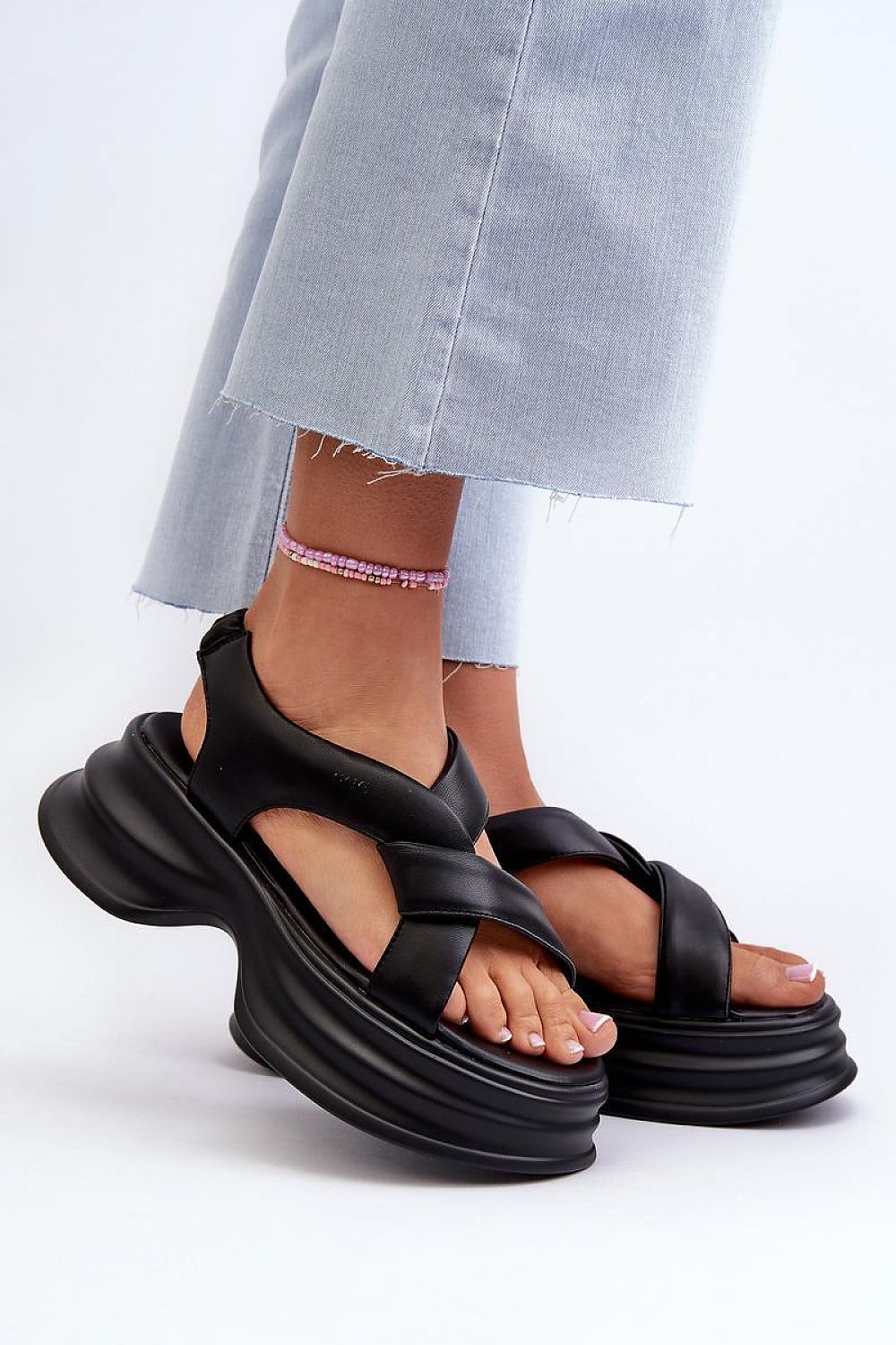 Luxury Goe Natural Leather Sandals with 4.5cm Platform - Stylish & Comfortable Footwear