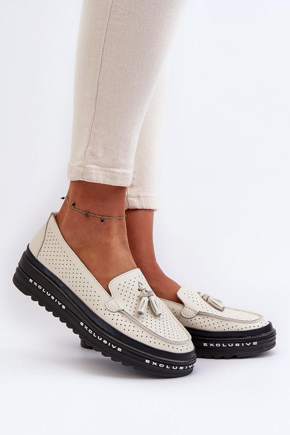 Elegant Platform Leather Moccasins With Openwork Upper - Modern Style & Comfort