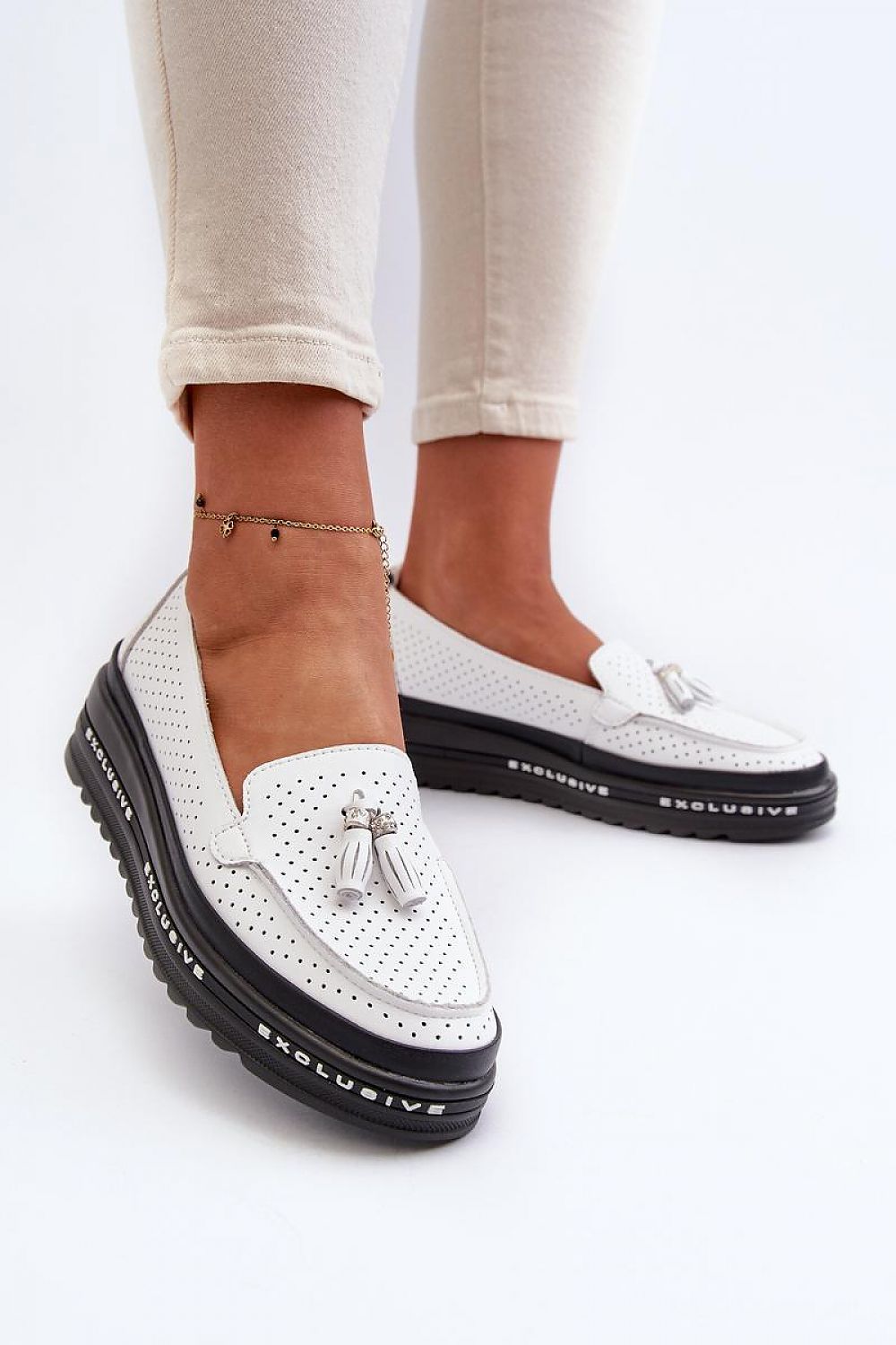 Elegant Platform Leather Moccasins With Openwork Upper - Modern Style & Comfort