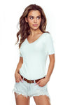 Fitted Eldar Blouse with V-Neck and Lace Sleeves - High-Quality Knit Fabric in Stripes