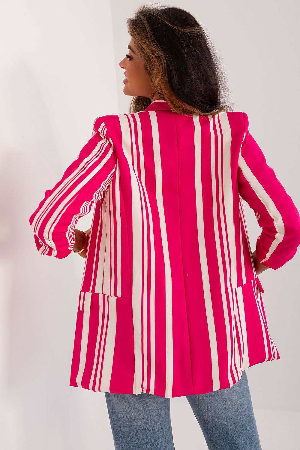 Italy Moda Striped Blazer - Relaxed 3/4 Sleeve Casual Jacket for Spring/Summer Elegance
