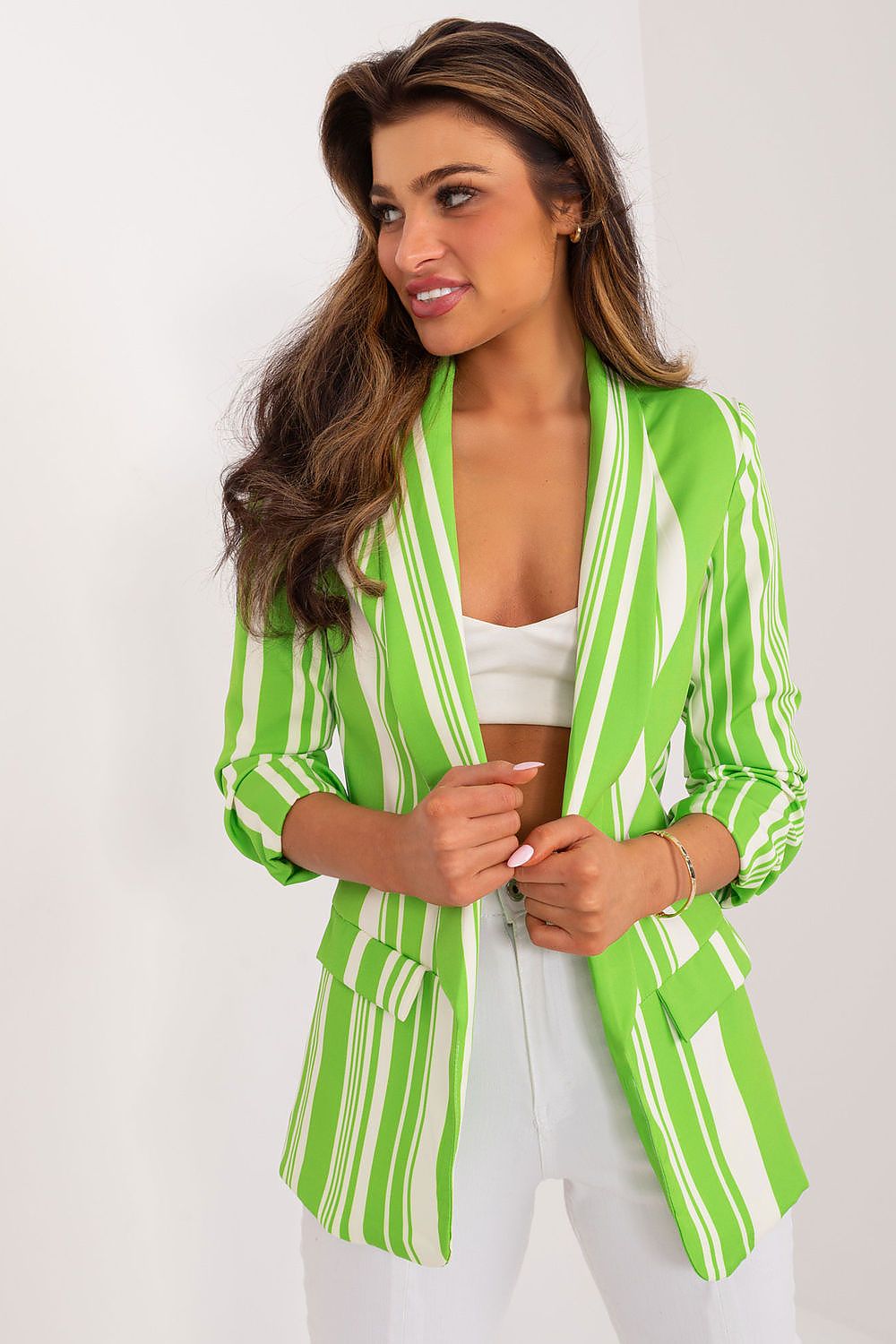 Italy Moda Striped Blazer - Relaxed 3/4 Sleeve Casual Jacket for Spring/Summer Elegance