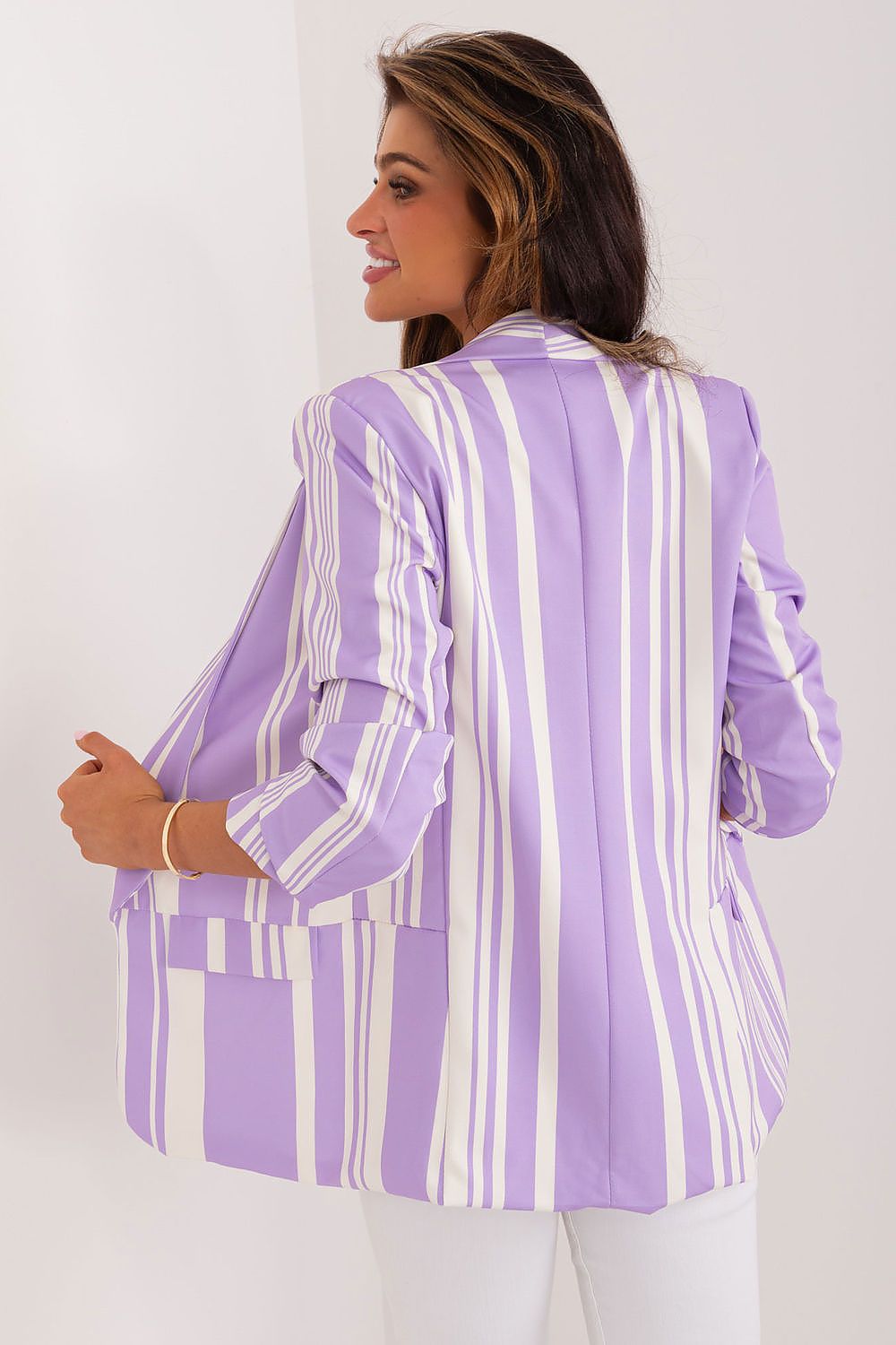 Italy Moda Striped Blazer - Relaxed 3/4 Sleeve Casual Jacket for Spring/Summer Elegance