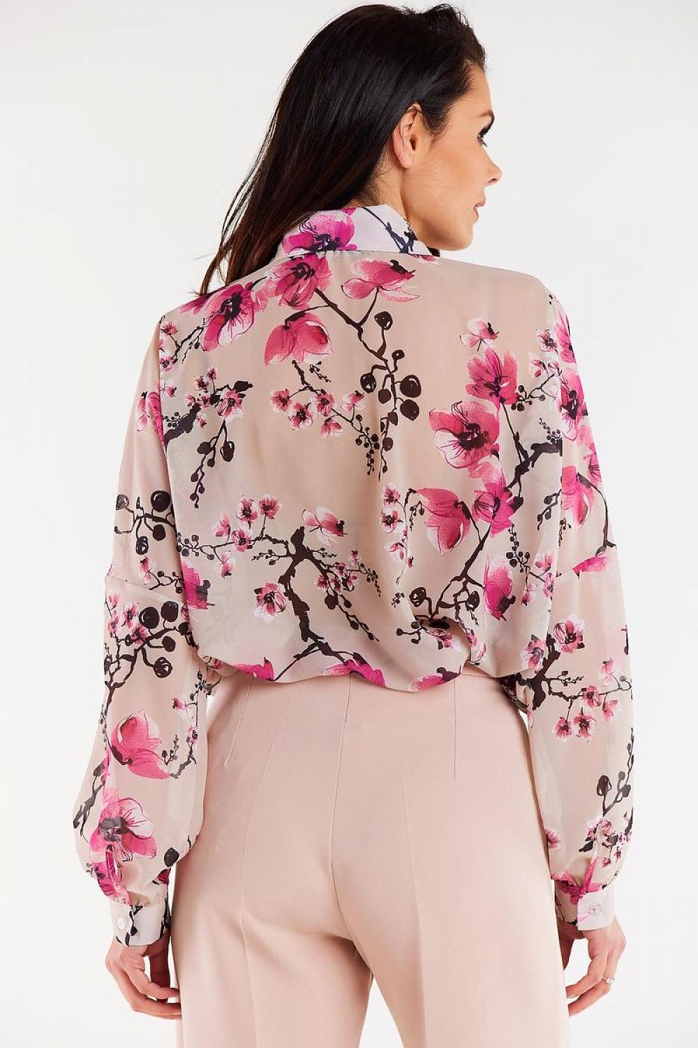 Oversized Chiffon Long Sleeve Shirt with Ruffled Cuffs by Awama - Elegant Style