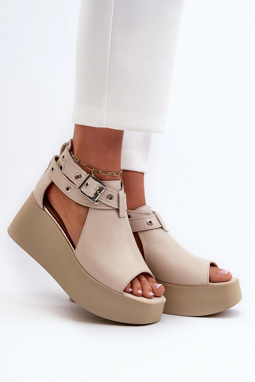 Luxury Natural Leather Women's Sandals with 7.5 cm Heel and 4 cm Platform - Stylish Comfort