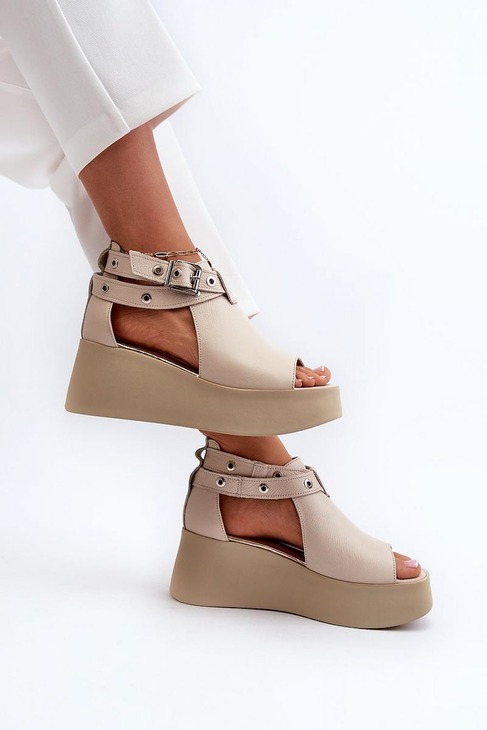 Luxury Natural Leather Women's Sandals with 7.5 cm Heel and 4 cm Platform - Stylish Comfort