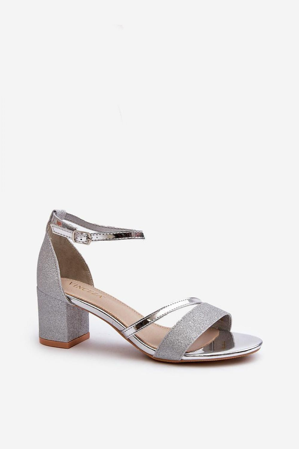 Elegant Vinceza Low Stiletto Heeled Sandals with Glitter - Soft Eco Leather Insole, 6.5 cm Heel