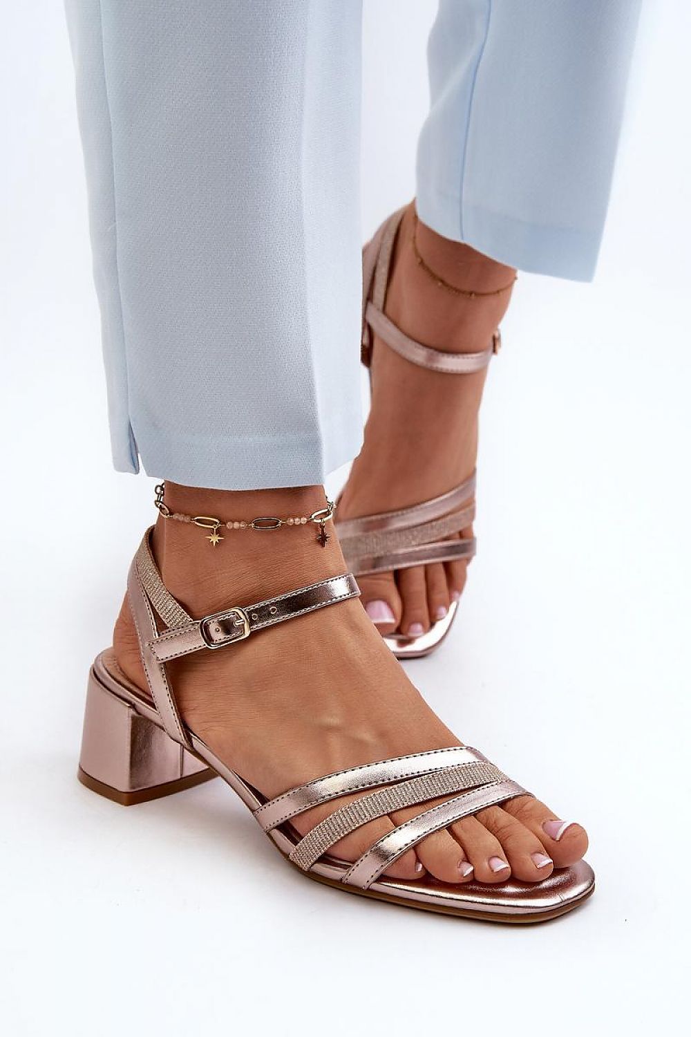 Elegant Women's Eco Leather Heel Sandals with Adjustable Strap and Low Block Heel