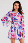 Elegant Kimono Dress in Chiffon with Pleated Neckline and Adjustable Waist Belt by Awama
