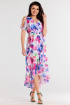 Chic Asymmetrical Chiffon Dress With Ruffle Hem And Split Sleeves By Awama - Adjustable Belted Design